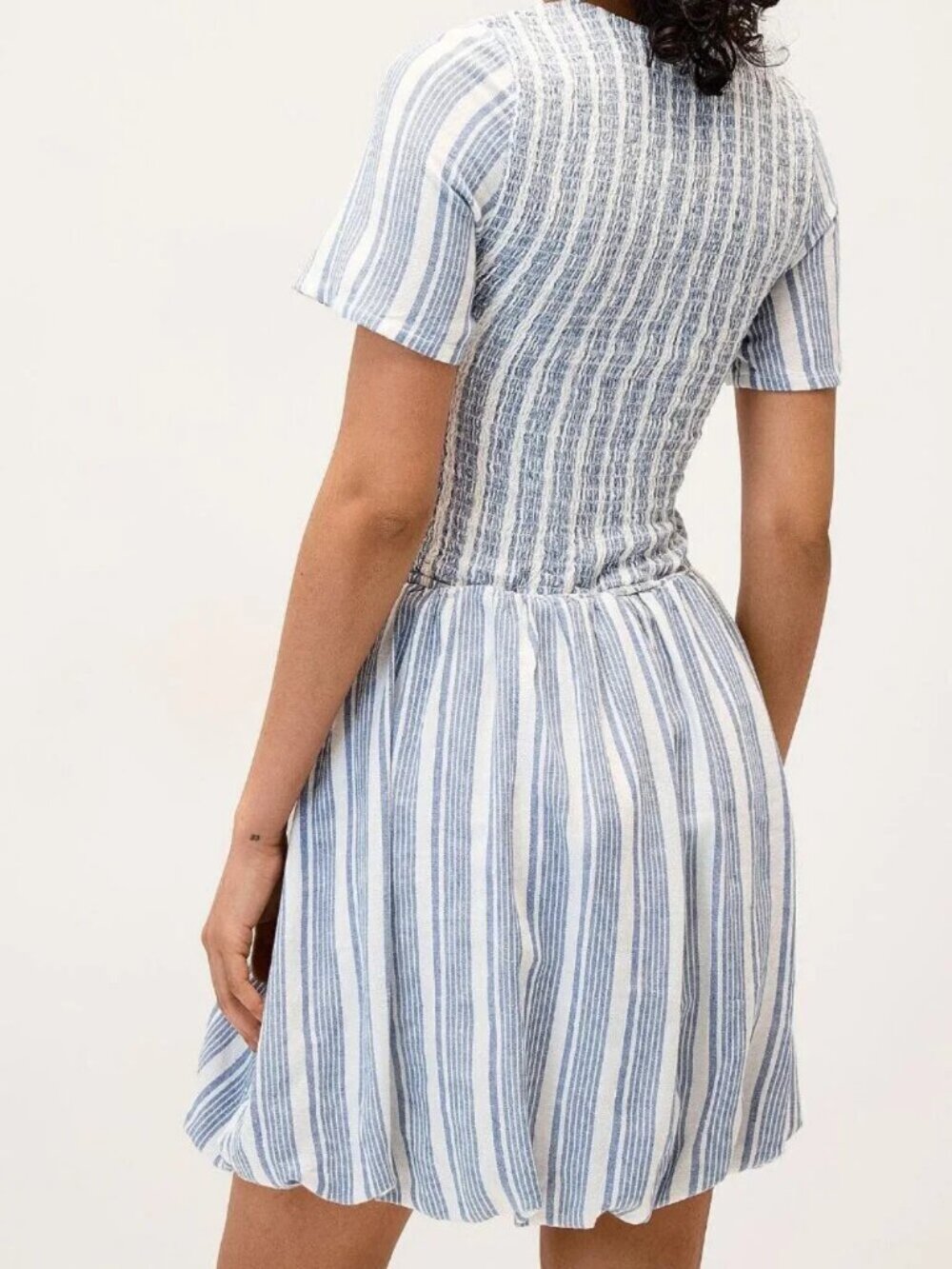 Only Linen-blend smocked balloon dress - Picture 2 of 3